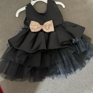 Elegant Black Kids Formal Dress with Gold Bow